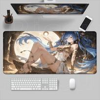 New HD Role Kawaii Luno Wuthering Waves Mouse Pad Gamer Mousepad Accessories Keyboard Mat Gaming Laptop Anime Blue Girl Desk Mat LockEdge300x600x2mm
