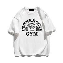 Powerhouse Gym Spaudinys Medvilniniai Marškinėliai Vyrams Moterims Sportiniai Drabužiai Oversized Marškinėliai Trumpomis Rankovėmis Vasariniai Fitneso Marškinėliai Drabužiai Viršutiniai Drabužiai S smėlis