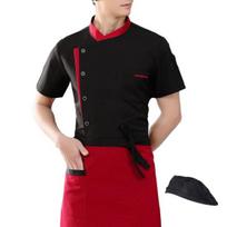 Chef Uniform Apron Hat Set Stand Collar Short Sleeve Chef Apparel with Multi-Pocket Design Patchwork Color Kitchen Staff Clothing L juoda