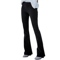 Women's Corduroy Flare Pants Elastic Waist Bell Bottom Trousers XL juoda