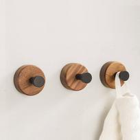 3pc Black Bathroom Towel Hook Free Nail Walnut Coat Rack Robe Hook Clothes Hangers Bathroom Accessories