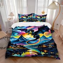 3pcs bedding set Dragon Fantasy Includes 1 Comforter + 2 Pillowcases, Without Pillow Inserts, Soft Comfortable, Lightweight Breathable, Prin 135x200cm