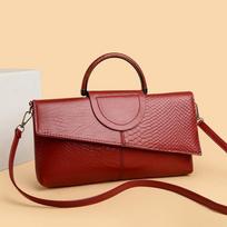 Snake Embossed Portable Tote Bag Women's Shoulder Messenger Bag raudona