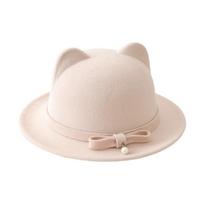 Elegantiškos katės ausų vilnos veltinio skrybėlės Šilta medžiaga Vienspalvės bowler skrybėlės Dekoracija lankeliu Cloche skrybėlės Moterims juoda