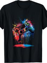 Gamer  Game Control Pad Paint Dripping Gaming T-Shirt.jpgSame Style for Men and Women 2025 Summer Short-sleeved Printed T-shirt Pure 220G S įvairiaspalvis