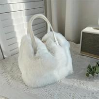 Stylish Plush Solid Color Handbag Detachable Strap Tote Bag With Magnetic Closure Perfect Satchel For Everyday Use balta