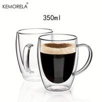 2/4/6 vnt. 350 ml dvigubos sienelės stiklinis kavos puodelis su rankena, skaidrus stiklinis kapučino puodelis, kavos, pieno arbatos, sulčių, arbatos puodelis 301-400ml gray