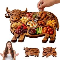 Aukštumų karvės medinė užkandžių lenta, Aukštumų karvės užkandžių lenta, Medinė karvės maisto lėkštė, Rustic kaimo stiliaus serviravimo lenta black