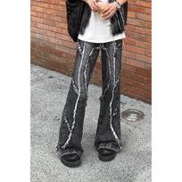 Tie-dye washed old short denim suit rough edge splicing micro-pull jeans jacket rough edge tide M