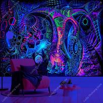 Vibrant Psychedelic UV Tapestry with Glowing Geometric Patterns Mystical Wall Art for Bedroom Living Room Meditation Space Decor 100X70CM