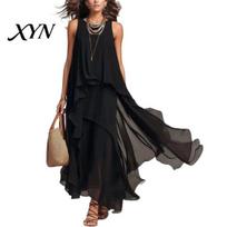 Fat Hiding Loose Dress Women's Flowy Chiffon Dress, Sleeveless Crew Neck Asymmetrical Hem Plus Size Women Long Summer Layered Cocktail Wedding XL juoda