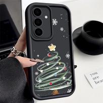 Kalėdinės eglutės rašto dėklas Samsung S25 Ultra S24 FE S23 S22 A56 A36 A16 A15 A55 A35 TPU minkštas matinis smūgiams atsparus telefono dėklas Samsung Galaxy S25 edge juoda