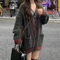 Fashion Loose V Neck Cardigan Twist Sweater Jacket Women's Autumn and Winter Knitted Casual Office Long Coats Pockets Long Sleeve Elegant Clothing one size pilka spalva