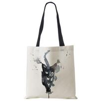 Lady Designer Tote Bags Sumi Black Cat Printed Linen Fabric Eco Handbag Shopping Office Reusable Casual Shoulder Bag CLE