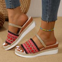 Fashion Fashion Weaving Women's Wedge Sandals Lightweight Platform Summer Slippers Woman Comfortable Non Slip Beach Sandalias Mujer 2025 36 raudona