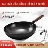 12.5 inch Carbon Steel Wok For Electric Induction and Gas Stoves with Lid Spatula and User Guide Video Included For all Stoves 32cm