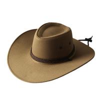 Hiphop Jazz Hat Wide Brim Retro Western Cowboy Hat for w/ Rope All-match for Hip chaki