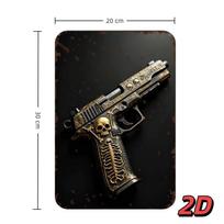 Vintage Metal Tin Sign 2D Tactical Pistol Wall Art for Man Cave Bar Garage 20x30cm（7.8x11.8inch）