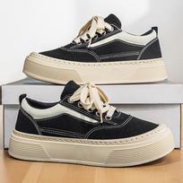 Men's Suede Platform Sneakers Retro Lace-up Casual Shoes Non-slip Thick Sole Daily Footwear 39 juoda