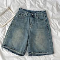 Retro Denim Shorts Women Summer High Waist Loose Wide Leg Straight Short Pants Versatile Casual Half Pants Female Streetwear XS tamsiai mėlyna spalva