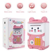 Cute Cartoon ATM Machine Money Bank with Face Unlock Fingerprint Safe Box Educational Tool Music Coin Box for Kids Fun-filled Learning