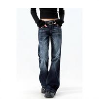 Women's High-Waisted Blue-Gray Retro Micro-Flare Jeans - Elastic, Slimming, and Loose-Fit for Spring/Autumn M