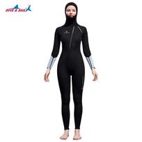 DIVE&SAIL Women's 3MM Hooded Full-Body Wetsuit - Warm, Long Sleeve for Diving, Snorkeling, Surfing XL