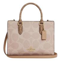 COACH Maggie 24 brand logo, artificial leather, Tote bag, shopping bag, shoulder crossbody handbag, medium size, women's taupe pilka spalva