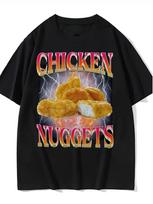 Fun Chicken Block Retro Pattern T-shirt - Retro Fast Food Flame T-shirt with Chicken Block Text - Daily Casual Shirt S įvairiaspalvis