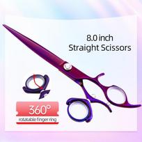 Fenice JP440C Dog Scissors Professional 8 inch 360 Degree Rotating Handle Swivels Purple Straight Curved Pet Grooming Scissors