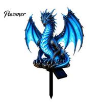 Fantazijos meno namų akcentai Saulės drakono sodo šviestuvas, Dervos ledo statulos kuolas Teminiai dovanos gerbėjams Mitinio gyvūno takelio šviestuvas Lauko veja kiemo dekoras 1pc blue