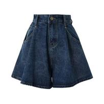 Women's High Waist Denim Shorts Loose Fit Casual Wide Leg Short Jeans Plus Size Summer Washed A Line Hot Pants S tamsiai mėlyna spalva