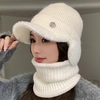 Winter Women's Hat Korean Version Warm Neck and Ear Protection Hat Outdoor Windproof Knitted Hat Scarf Two-piece Set