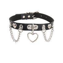 Cross-Border Punk Heart Tassel Leather Choker - Dark Nightclub Rock Style Necklace juoda