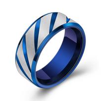 8MM Simple Inner Arc Double Beveled Engraved Matte Matching Rings for Couples No. 6 mėlyna