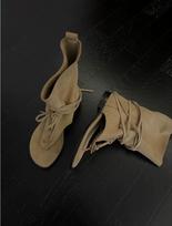 Sheepskin version~ niche pinch foot herringbone cool boots women's 2025 summer open toe low heel strap western cowboy boots sandals 35 chaki