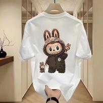 Customized POP Mart Milk Silk Fun Cartoon Labubu Loose Short-Sleeved T-Shirt Crew Neck Top For Men And Unisex Popmart Ee Bede 150 juoda