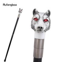 Red Eyes Silver Resin Wolf Head Walking Cane Stick for Cosplay, Steampunk & Everyday Use Cane with Deluxe Box 93cm white