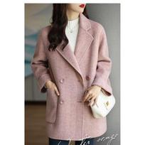 New Spring Autumn Herringbone Loose Fashionable Versatile Woolen Mid-length Jacket for Women L rožinė