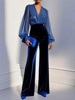 Autumn New Women's Fashion Elegant Waist Slim Wide Leg Jumpsuit for Women S mėlyna