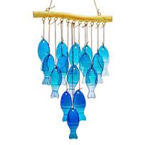 Blue Glass Fish Wind Chime Handcrafted Nautical Fish Theme Suncatcher Indoor Outdoor Garden Yard Patio Hanging Wind Bell Decoration mėlyna