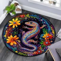 Colorful Gecko Round Area Rug,Carpet Rug for Living Room Bedroom Sofa Playroom Decor,Non-slip Floor Mat 80cmx80cm