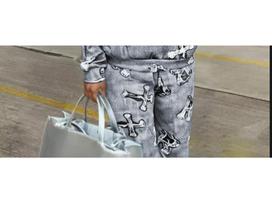 2022 Autumn Faux Denim Print Pocket Long Sleeve Hoodie Set XS