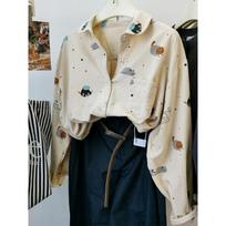 Printed Cat Brushed Cotton Lazy Casual Outer Shirt Women's Loose Casual Layered Autumn Shirt S smėlis