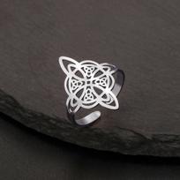 YILUOCD Witchcraft Stainless Steel Open Ring Supernatural Witch Knot Rings For Women Wiccan Cross Protection Amulet Jewelry