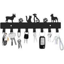 Wall Mounted Key Holder 8 Hooks, Entryway Key Rack with Hooks, Dog Cat Decor Key Hook Rack, Self Adhesive Key Organizer for Living Room 10in juoda