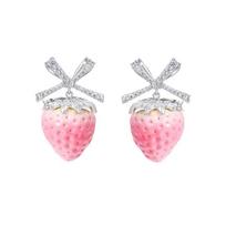 Pair Of Elegant Butterfly Bowknot Strawberry Earrings With Sparkling Zircon Stones Party Wear Ear Studs For Women Girls 1