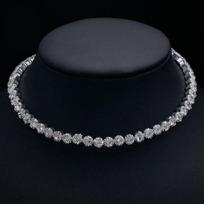 Luxury Round Cubic Zirconia Tennis Choker Necklace, Sparkling CZ Diamond Choker, Elegant Bridal Wedding Party Jewelry for Women sidabras