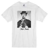 JESSE JAMES WILD WEST OUTLAW COWBOY BANK TRAIN ROBBER LEGEND RETRO WHITE T-shirt M