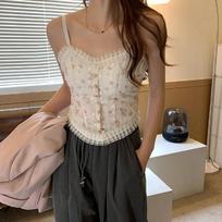 Pure desire wind floral lace vest suspender women's summer design sense, thin inside and beautiful back, tube top outside One size fits all rožinė